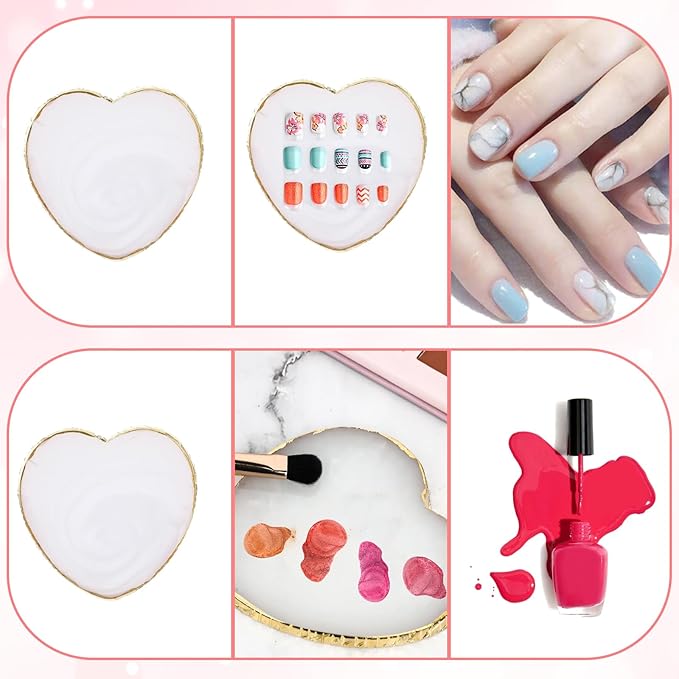 Resin Nail Art Palette, Polish Color Mixing Plate Gold Edge Nail Holder Nail Mixing Palette Mixing Tools Display Board Heart Shaped Color Makeup Foundation Cosmetic Mixing Tools (White)
