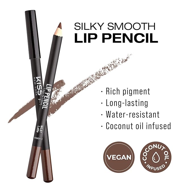 KISS New York Professional Slim Lip Pencil, Creamy Soft Lip Liner, Smooth Long-Lasting Rich Lip Color, Natural Lip Makeup, Water-Resistant Lip Crayon (Latte)