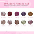 JODSONE Nail Art Gel Liner Set 10 Colors Glitter Purple Gold Green Gel Nail polish Need U V Lamp Cured with Thin Brush at Home Salon Design