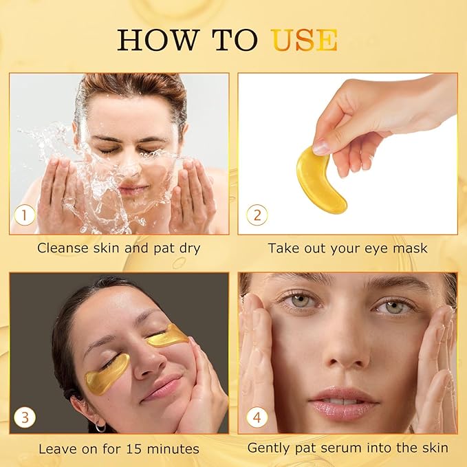 Under Eye Patches for Puffy Eyes and Dark Circles (20 Pairs), Under Eye Gold Mask with Hyaluronic Acid & Collagen to Reduce Wrinkles and Relieve Pressure, Eye Care Treatment for Men & Women Gift