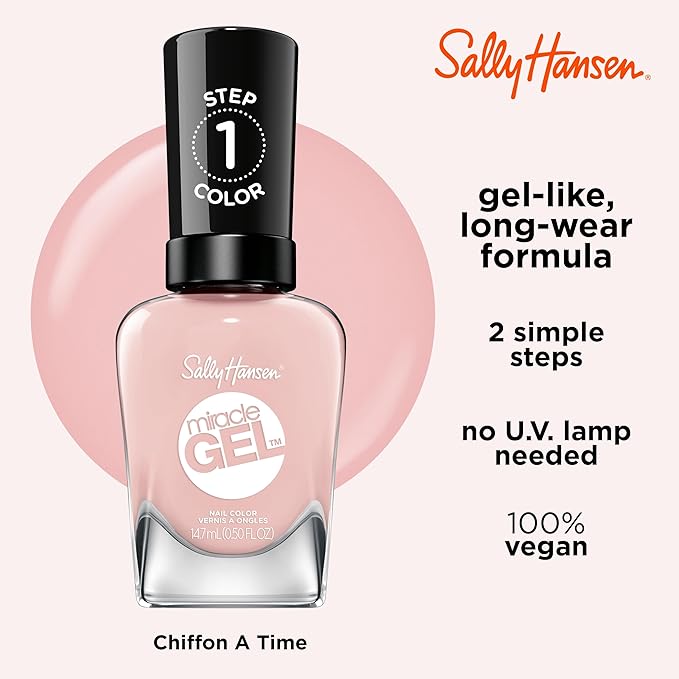 Sally Hansen Miracle Gel™, Once Chiffon a Time, Long Lasting, Gel-Like Formula, No UV Lamp Needed, Pink Nail Polish