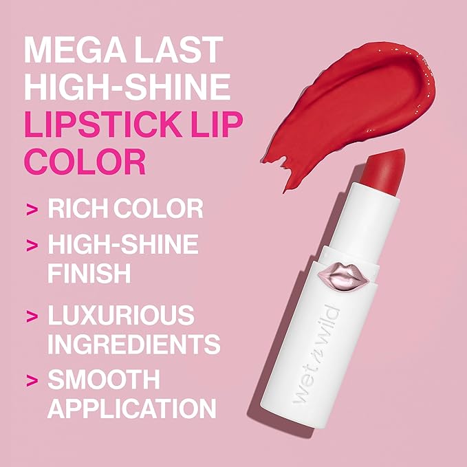 wet n wild Mega Last High-Shine Lipstick Lip Color, Infused with Seed Oils For a Nourishing High-Shine, Buildable & Blendable Creamy Color, Cruelty-Free & Vegan - Mad for Mauve