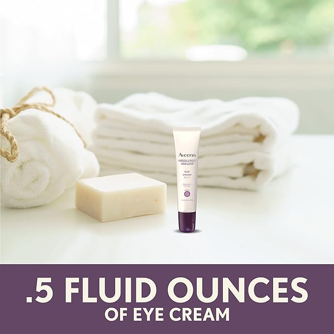 Aveeno Absolutely Ageless 3-in-1 Anti-Wrinkle Eye Cream for Fine Lines & Wrinkles, Crows Feet, & Under-Eye Puffiness, Antioxidant Blackberry Complex, Hypoallergenic, Non-Greasy, 0.5 oz
