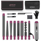 IG INGLAM Curling Iron Wand Set, 8 in-1 Interchangeable Ceramic Barrels with Infrared, Cucurbit, Tapered, Extended, 1in, 1 1/4 in, 3/4in Barrels and Clips
