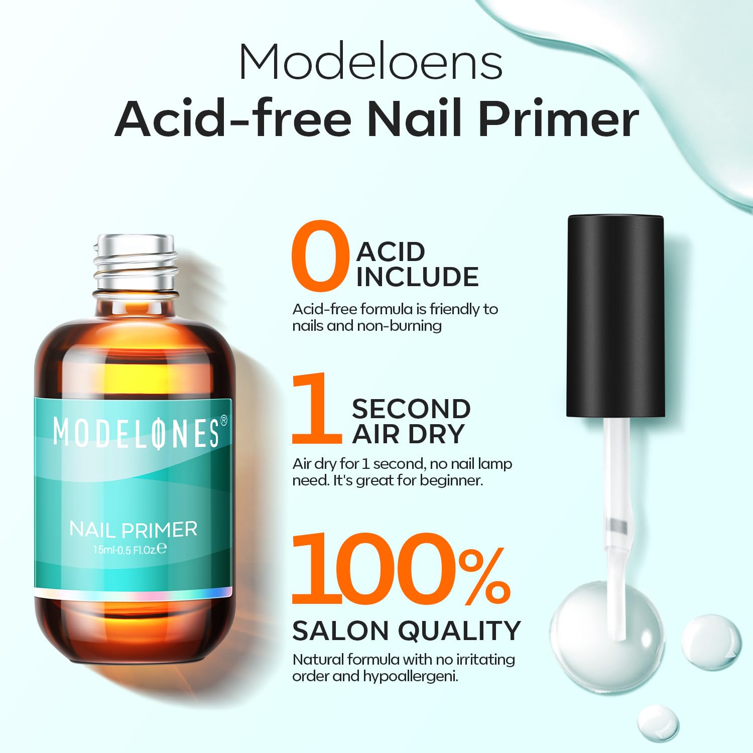 modelones Nail Primer, 15 ml Acid Free No Lift Bond Primer, Hema-Free Bonder for Gel Polish Nail Supplies Set