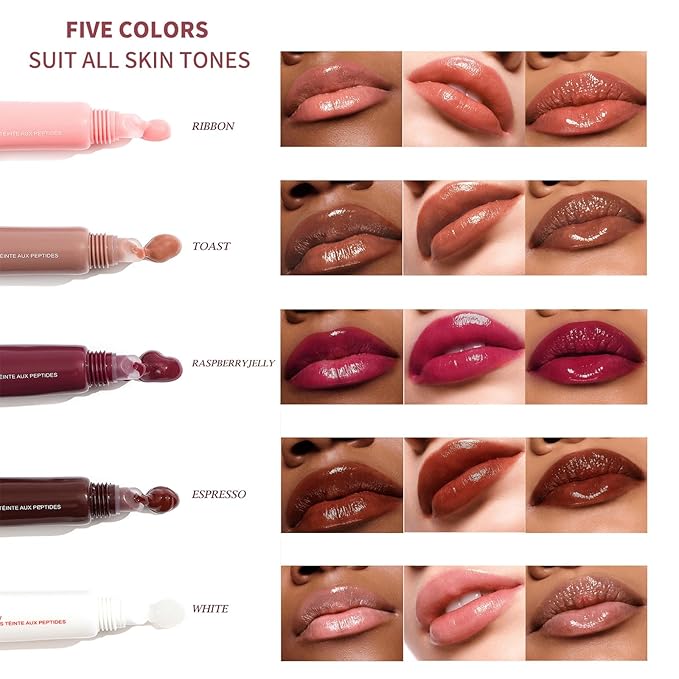 5Pcs Hydrating Lip Gloss Set: Long-lasting, Non-sticky Shiny Jelly Lip Gloss with Glitter Plumping Effect in Nude Shades for a High-shine, Glass-like Finish, 0.3 fl oz Each