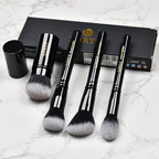 LORYP 4 Pcs Full Face Professional Makeup Brushes Set with Retractable Kabuki Airbrush For Powder,Liquid,Cream,Angled Blush Brush, Foundation Brush, Tapered Highlight Brush