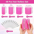 Rollers Hair Curlers 49 Pcs Set with 24Pcs Self Grip Hair Rollers 4 Sizes and 24 Pcs Hair Clips for Blowout Look Long Medium Short Thick Hair Volume