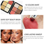 12 Colors Cream [Blush+Contour+Concealer+Highlighter] Makeup Palette for Cheeks