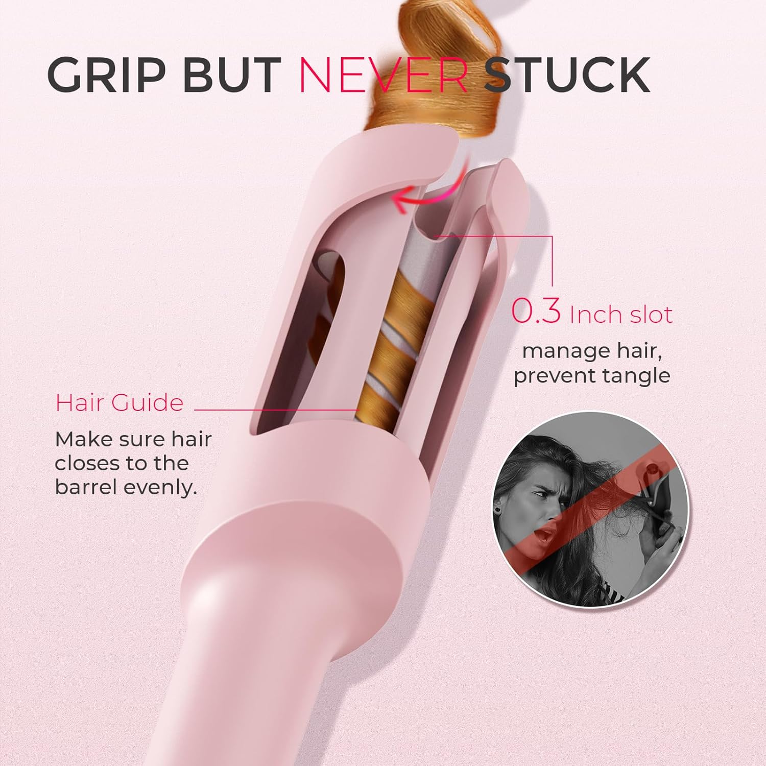 TYMO Automatic Rotating Curling Iron - TYMO CURLPRO Beach Waves Curling Wand, Portable Hair Curler, 500 Million Ionic, Dual Voltage & Lightweight for Travel, Ceramic Coating, 1 1/4 Inch, Pink