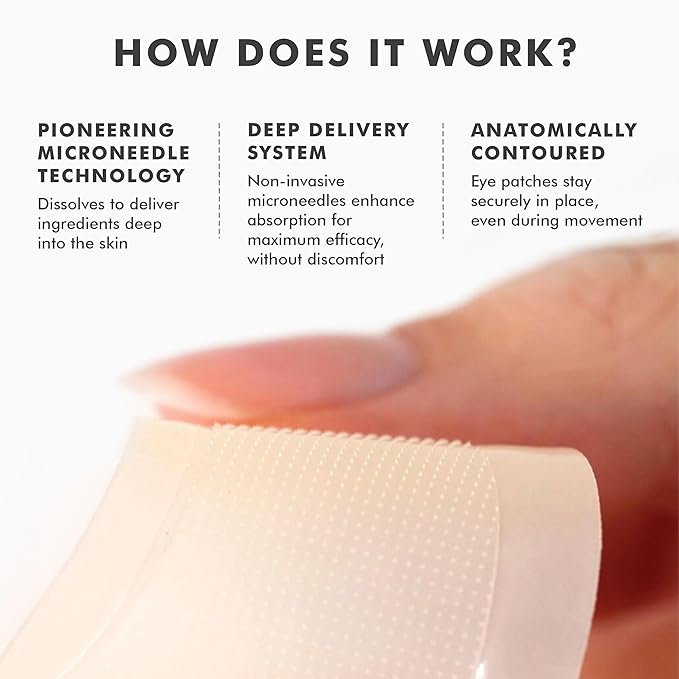 skyn ICELAND Dissolving Microneedle Under Eye Patches with 39% Hyaluronic Acid & Peptides No-Slip Eye Masks for Firming Wrinkles & Fine Lines, 8 Pairs