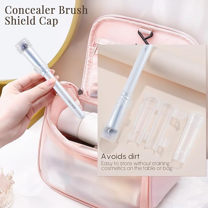 GLO&RAY Concealer Brush Under Eye - Makeup Brush Angled Flat Teardrop, Nose Contour for Powder Pro Concealing Blending for Liquid & Cream Cosmetic, Foundation Brushes Small With Dust Cover (White)