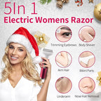 Electric Razor for Women,5 in 1 Womens Shaver Electric Bikini Trimmer Pubic Hair Removal Wet & Dry Painless Shaver for Legs Underarms Eyebrow Face Nose and Bikini Line Razor (Red)