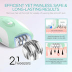 Epilator for Women-Cordless Epilators Hair Removal for Women, 4-in-1 Electric Razor Hair Remover, 2 Speeds & 21 Tweezers for Face Legs Arms Armpit Bikini, Green HR310