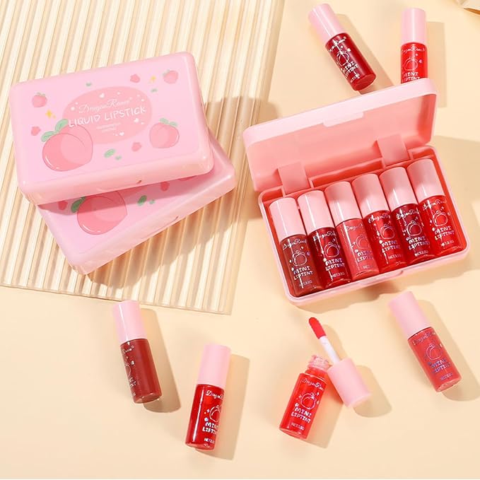 6 Colors Peach Lip Tint Stain Set, Korean Lip