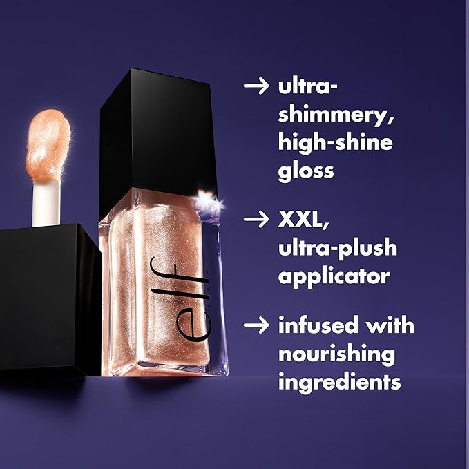 e.l.f. Glow Reviver Lip Oil, Nourishing and Hydrating with High-Shine Glimmer Finish & Sheer Wash Of Color, Minty Scent, Non-Sticky, Vegan & Cruelty-free, Citrine Gleam