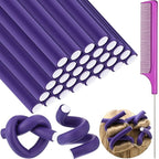 Syhood 30 Pieces Flexible Curling Rods Twist Hair Rollers Soft Foam Rods No Heat and 1 Pcs Steel Rat Tail Comb for Women Long and Short Hair(7 x 0.8 Inch,Purple)