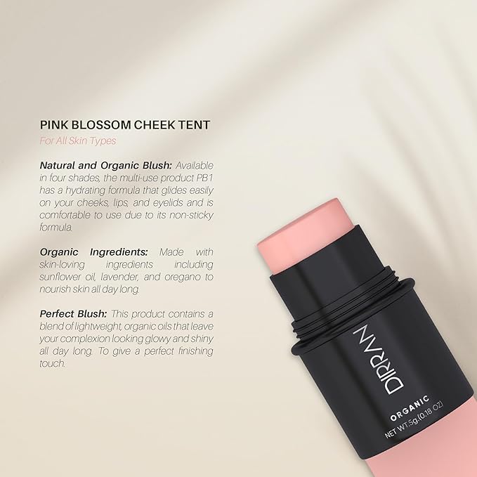 3 in 1 Natural Ingredient 90% Organic Blusher Stick For Lips, Eyes, & Cheeks, Hydration And Natural Beauty Apply directly And Blend With Fingertips, Small Enough to Carry (PINK BLOSSOM)