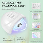 PHOENIXY Gel Nail Polish Kit with U V Light 48W, 56 Pcs 108 Effects Gel Nail Polish Set Base Glitter Top Coat Manicure Tools Gifts for Women