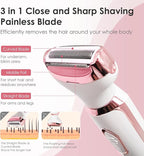 Electric Razors for Women, 4 in 1 Electric Women Shaver, Hair Removal Epilators for Leg Face Arm Bikini Armpit Pubic Hair, Cordless Rechargeable Portable Women's Bikini Trimmers, White