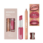 2Pcs Lipstick and Lip Liner Combo, Lip Liner and Lip Gloss Kit for Women, Matte Lip Pencil and Smooth Hydrating Lipstick with Sharpener, Non-Stick Lip Makeup Set