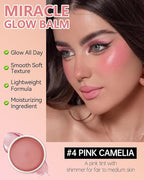 Multi Glow Balm,Miracle Glow Balm Tinted Face Creamy Blush for Women Cheek Lip Eye,Hydrating Lightweight & Blendable Color,Shimmer Blusher Facial Makeup, Mother's Day Gift for Women-04 Pink Camellia