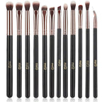 MSQ Eyeshadow Brushes 12pcs Eye Make Up Brush Set with Bag (PU Leather Pouch) Soft Synthetic Hairs for Eyeshadow, Eyebrow, Eyeliner, Blending, Best Gifts - Rose Gold