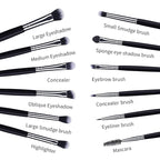 MSQ Eye Makeup Brushes 12pcs Eyeshadow Makeup Brushes Set with Soft Synthetic Hairs & Real Longer Wood Handle for Eyeshadow, Eyelash,Eyebrow, Eyeliner, Blending, Conclear(Black)