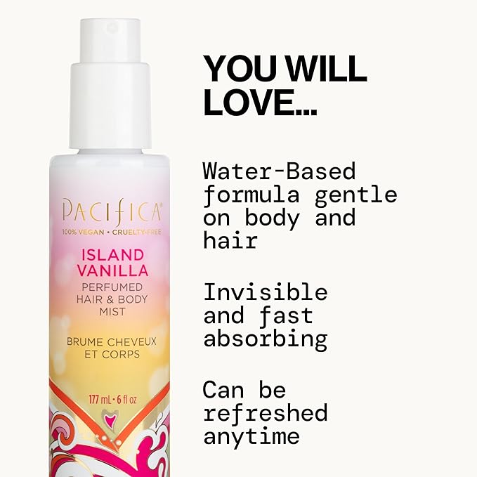 Pacifica Mini Island Vanilla Hair Mist Perfume and Full Body Spray for Women - Body Mist Fragrance Spray for A Mood-Lifting Experience, Paraben-Free, Clean Beauty Alcohol-Free, Vegan 2 oz