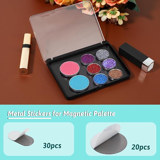 Empty Magnetic Makeup Palette Set, 1pc Magnetic Makeup Palette+ 20PCS Round Adhesive Metal Stickers + 30PCS Square Adhesive Metal Stickers for DIY Eyeshadow Blush