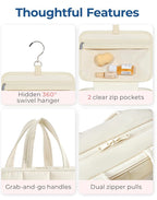 BAGSMART Travel Toiletry Bag with Jewelry Organizer, Hanging Travel Bag for Toiletries, Puffy Makeup Cosmetic Bag Organizer, Carry-on Travel Accessories Essentials, Camel-L