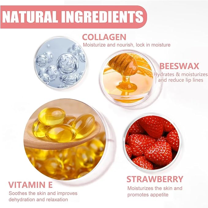 4 PCS Honey Lip Balm Pot, Honey & Strawberry Lip Sleeping Mask Vitamin E & Moisturizing Propolis Lip Balm with Stick, Prevention Dry and Cracked Lip Scrubs Exfoliator Lip Wrinkle