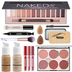 12-Color Pro Makeup Kit for Women - Eyeshadow, Foundation, Lipstick, Blush, Brushes, Eyeliner Stamp