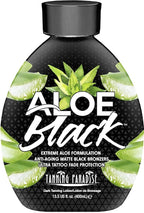 Tanning Paradise Aloe Black Tanning Lotion | Anti-Aging, Anti-Orange, Anti-Wrinkle Matte Black Bronzer Tanning Lotion | Tattoo & Color Fade Protection | Aloe Vera Cashmere Blend Tanning Lotion 13.5 oz