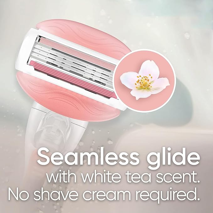 Gillette Venus ComfortGlide White Tea Women's Razor, Handle + 4 Blade Refills