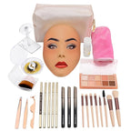 3D Makeup Practice Face Board,Reusable Silicone Makeup Practice Face/Makeup Mannequin Face,with Makeup Brushes Set&Dual head Eyebrow Pencils&a Pair of Eyelashes&a Makeup Bag&makeup remover towel