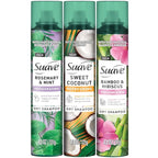 Suave+ Dry Shampoo Spray Variety 3-Pack – Invigorating Rosemary & Mint, Volumizing Bamboo & Hibiscus + Refreshing Sweet Coconut, 4.3 Oz Ea