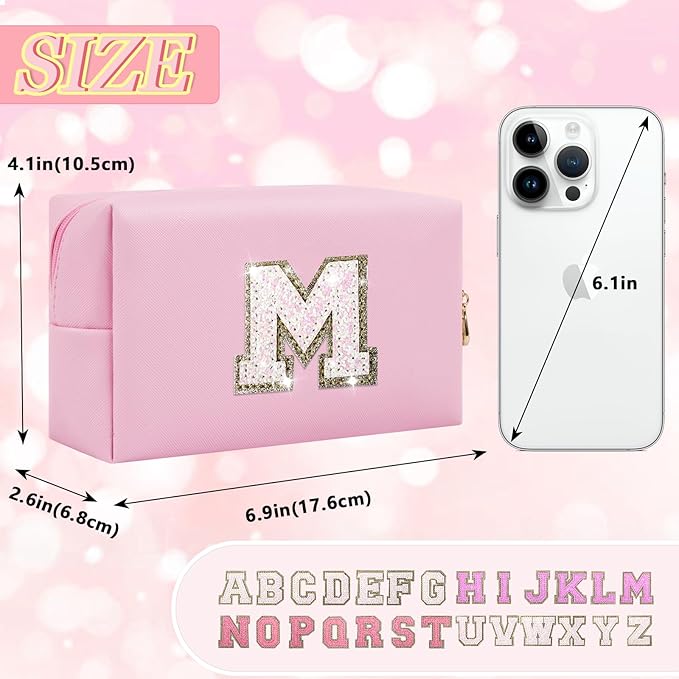 Initial letter patch makeup bag,