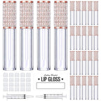 AMORIX 24 Pack Lip Gloss Tubes with Wand 5ml Empty Rhinestone Lip Gloss Containers Cute Lipgloss Bottles Lip Gloss Supplies Kit + 2pcs Syringes + Labels for DIY Lip Gloss Base