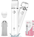 Bikini Trimmer and Shaver Kit for Women - 2-in-1 Wet/Dry Electric Body Hair Trimmer Facial Hair Removal Cordless Waterproof Bikini Shaver Razor for Face Lip Chin Pubic Underarm Legs (White)