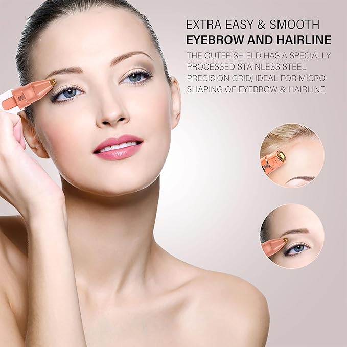 Facial Hair Removal for Women & Eyebrow Trimmer 2 in 1, Electric Shaver&Portable Peach Fuzz Hair Razor,Rechargeable Remover for Pubic Lips Face Ear Hair,Body Hands, Chin Beard with Light