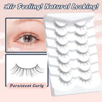 Lashes Short Eyelashes 10MM Natural Lashes Wispy Thin Band Strip Lashes Short Eyelashes Natural Look 3D Volume Lashes 7 Pair Fake Lashes Siligli