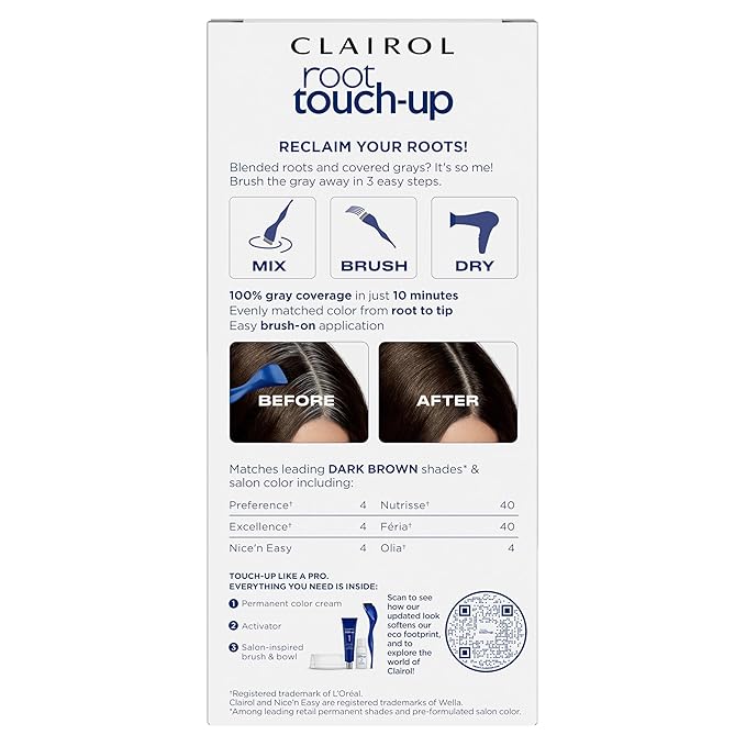 Clairol Root Touch-Up by Nice'n Easy Permanent Hair Dye, 4 Dark Brown Hair Color, Pack of 1
