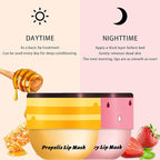 4 PCS Lip Mask Overnight, Honey&Strawberry Moisturizing Repair Sleeping Lip Balm, Fade Lip Lines Bee lip Balm, Hydrating &Prevention Dry and Crack Lip Scrubs Exfoliator (2 Honey & 2 Strawberry)