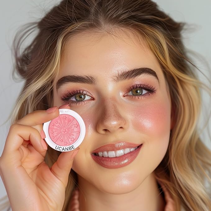 UCANBE Baked Blush for Cheek, Glow Blushing Palette - Seamless Silky Blendable Powder Blush Makeup Palette, Delivering Long Last Natural Ruddy Complexion, 02 Coral