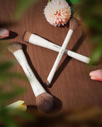 EIGSHOW Makeup Brush Set, 3Pcs Double Ended Face Makeup Brushes for Foundation Powder Contour Highlight Concealer Nose Shadow, Travel Gift Set (Beige)