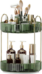 360° Rotating Makeup Organizer, Large-Capacity Skincare Make Up Storage 2 Tier Perfume Organizers Cosmetic Dresser Organizer with Makeup Brush Holder, Fits Bedroom, Bathroom, Vanity Shelf Countertop