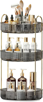 360° Rotating Makeup Organizer, Large-Capacity Skincare Make Up Storage 3 Tier Perfume Organizers Cosmetic Dresser Organizer with Makeup Brush Holder, Fits Bedroom, Bathroom, Vanity Shelf Countertop