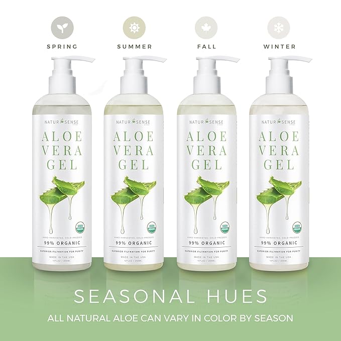 NaturSense Organic Aloe Vera Gel from 100% Pure Aloe–Great for Hair, Scalp, Face, Dry Skin, Acne, Sunburn, Sensitive Skin–Unscented, USDA Certified–12 oz.