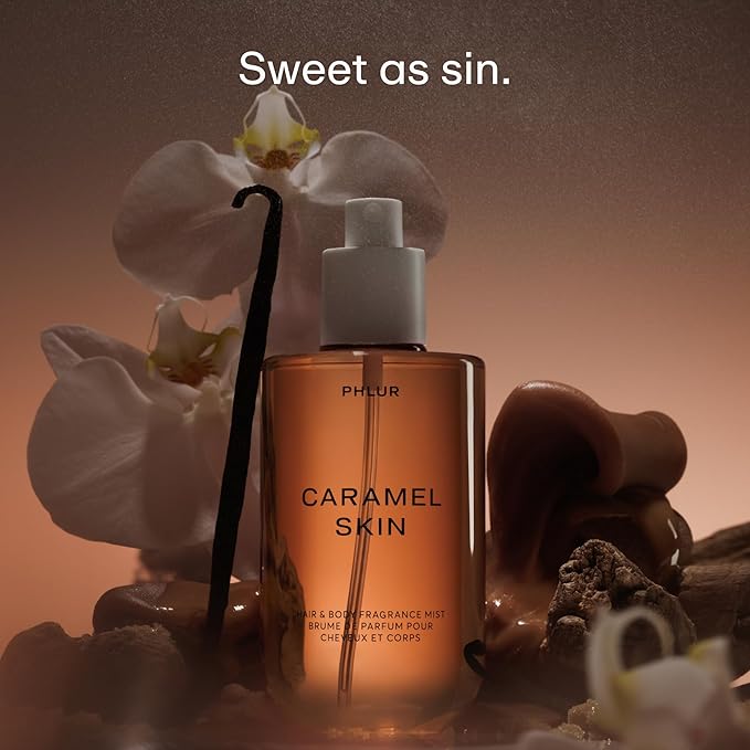PHLUR Caramel Skin Body Mist - Hair & Body Mist Fragrance - Caramel Body Spray with Vanilla, Brown Sugar, Bergamot, Sandalwood & Musk (8 Fl Oz)